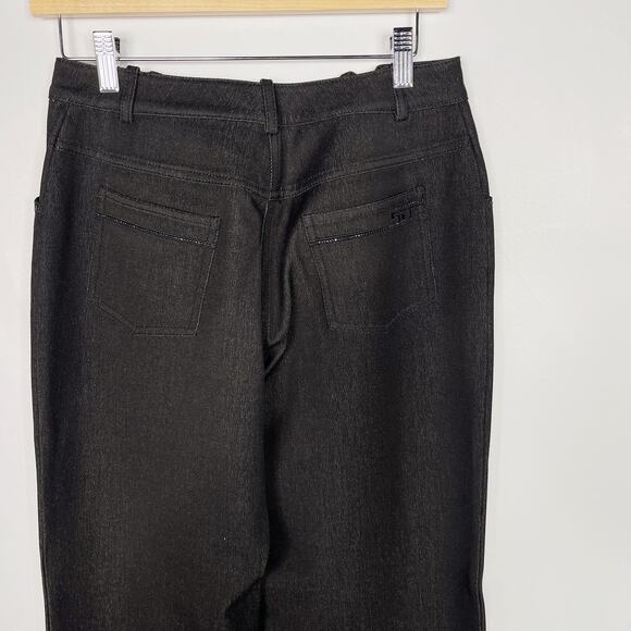 St John Sport Size 2 Black Gray Straight Leg Denim Jeans Stretch Zip Pockets - Picture 6 of 12